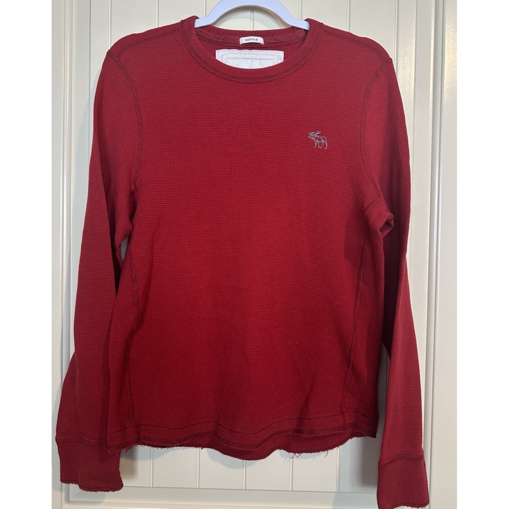 Abercrombie & Fitch Muscle Men's Red Long Sleeve Waffle Knit Shirt Sz L Cotton